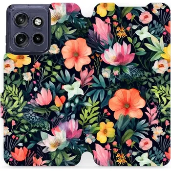 Flipové pouzdro Mobiwear - Motorola Edge 50 Neo - VP48S Pestré kvítky (Knížkové flip pouzdro, obal, kryt na mobil Motorola Edge 50 Neo - VP48S Pestré kvítky, materiál Umělá kůže + TPU - ochrana 360°, stojánek, silikonová vanička, magnetické zavírání)