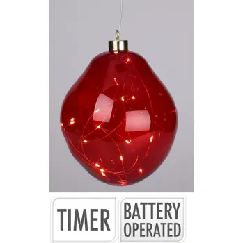 Vánoční dekorace Skleněná baňka s LED, 15 cm červená průhledná