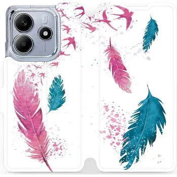 Pouzdro na mobilní telefon Flipové pouzdro Mobiwear - Xiaomi Redmi Note 14 5G - MR08S Pírka (Knížkové flip pouzdro, obal, kryt na mobil Xiaomi Redmi Note 14 5G - MR08S Pírka, materiál Umělá kůže + TPU - ochrana 360°, stojánek, silikonová vanička, magnetické zavírání)