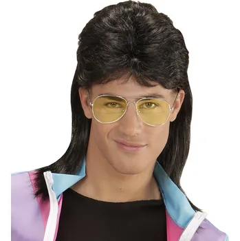 Karnevalová paruka Paruka 80. léta - černá s brýlemi