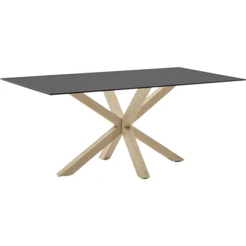 Jídelní stůl Matně černý skleněný jídelní stůl Kave Home Argo 180 x 100 cm s přírodní kovovou podnoží