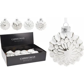 Vánoční dekorace Skleněná baňka s reliéfem 8x4 cm, stříbrná, balení 12 ks
