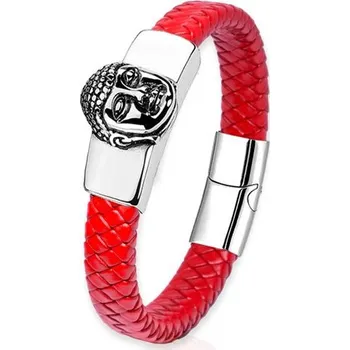 Náramek Pánský kožený proplétaný náramek Buddha Červený, Délka 23 cm Impress Jewelry 97k-cube