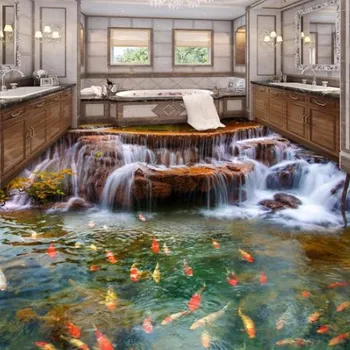 Fototapeta Solution Media 3D tapeta na podlahu - Vodopád s kapry MU1147