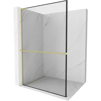 Mexen Kioto+ L sprchová stěna s policí Walk-in 80 x 200 cm, černý rám, zlatý kartáčovaný - 800-080-123-55-70 Sprchové stěny