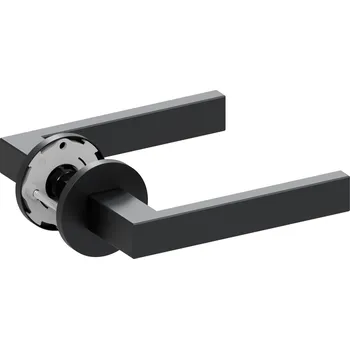 Dveřní kování Qolibri klika na dveře SlideblocUltra SU 1040 R na kulaté rozetě (černý satén) Provedení: Klika / klika (bez spodní rozety)