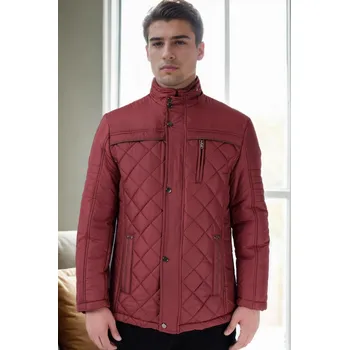 Pánská casual bunda M8616 DEWBERRY MEN'S COAT-BURGUNDY-1 dewberry tmavě červená 3223999