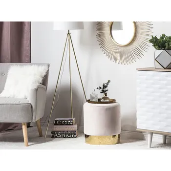 Taburet Taburet růžový sametový čalounění kulatý tvar zlatý podstavec podnožka otoman puf moderní glamour styl obývací pokoj ložnice Beliani