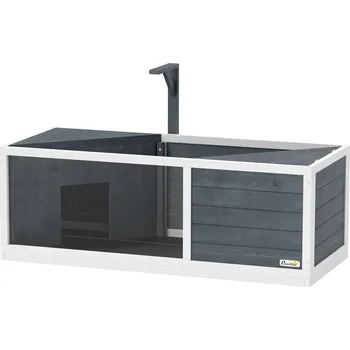 PawHut Dřevěný želvárium PawHut, výběh pro želvy se dvěma hlavními domky, odklopná horní část, stojan na světlo, průhledný přední panel, 120 x 50 x 40 cm, šedá barva