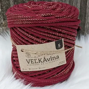 Příze Velká vlna Špagát 5mm Vánoční pivoňka s lurexem (Špagátová příze 5mm Vianočná pivonka bordová)