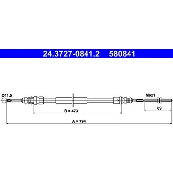 Lanko parkovací brzdy Tažné lanko, parkovací brzda ATE 24.3727-0841.2