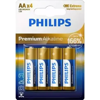 Článková baterie Baterie PHILIPS AA / LR03 Premium Alkaline 166% 1,5V - 4ks, výjimečný výkon a dlouhá výdrž