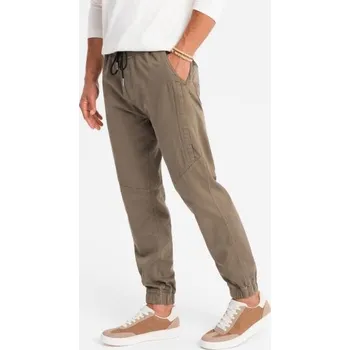 Pánské pletené tepláky se sklady - tmavě hnědé V2