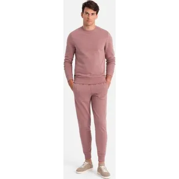 Pánská bavlněná mikinová souprava BASIC mikina bez kapuce + tepláky - tmavě růžová V4