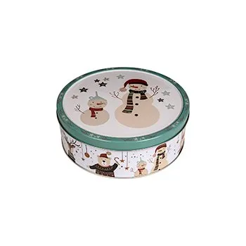 Sušenky HAMLET 150 g plechová dóza - SNĚHULÁK - sv.olivově zelená (Dánské sušenky v plechové dóze / ZIMNÍ motiv )