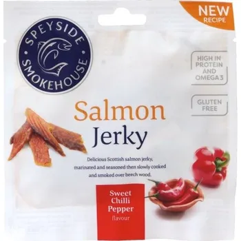 Sušené maso Speyside Salmon (losos) Jerky Sweet Chilli 360g - display