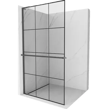 Mexen Kioto+ L sprchová zástěna s poličkou Walk-in 120 x 200 cm, černá mřížka, kartáčovaný Gun Gray - 800-120-123-66-77 Sprchové stěny