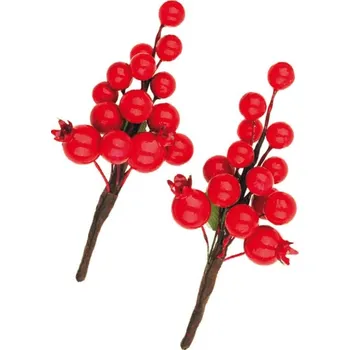 Vánoční dekorace Větvička červených bobulí 14 cm, 2 ks 4674 v sáčku