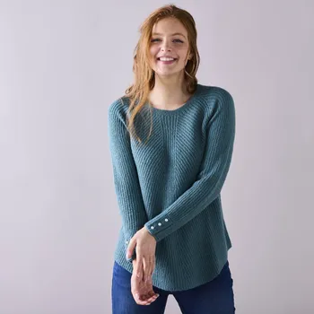 Dámský svetr Rozšířený pulovr s kulatým výstřihem, hladký pletený vzor šalvějová 38/40