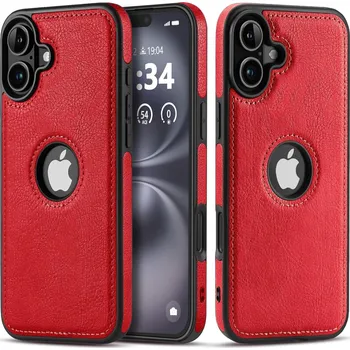Pouzdro na mobilní telefon Kožený obal s výřezem pro logo iPhone 16 Barva: Červená