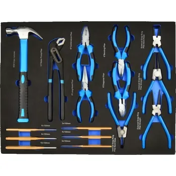 Sada nářadí GEKO G10833F Pěnový modul, 52x38 cm - sada kleští s kladivem a úderníky, 16 ks