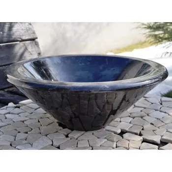 Umyvadlo Menší kulaté kamenné umyvadlo ručně leštěný přírodní mramor černý, průměr 35 cm