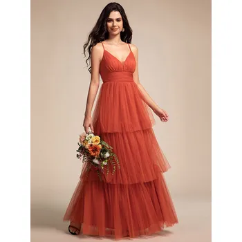 Dámské šaty Tylové šaty pro družičku s výstřihem do V Barva: Oranžová, Velikost: 3XL