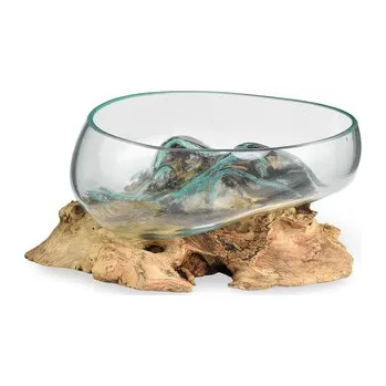 Skleněná mísa na dřevě 20 cm velká - var. I