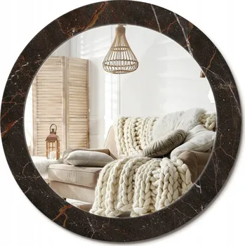 Zrcadlo Kulaté nástěnné dekorativní zrcadlo ve skleněném rámu fi 70 cm Hnědý mramor
