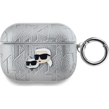 Telefonní příslušenství Karl Lagerfeld PU Embossed Karl and Choupette Heads Pouzdro pro AirPods Pro Barva: Stříbrná