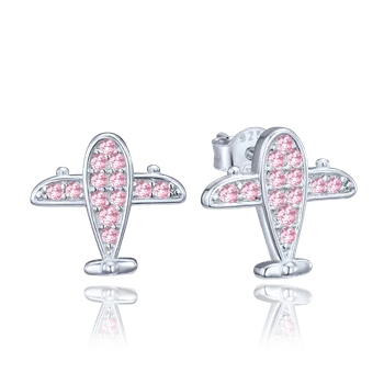 Náušnice Moonlit Stříbrné náušnice letadla s růžovými zirkony