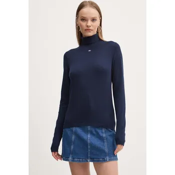 Dámský svetr Svetr Tommy Jeans dámský, tmavomodrá barva, s golfem, DW0DW19686 59B, vel. S