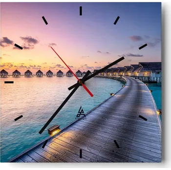 Hodiny Velké nástěnné hodiny 40x40 Maledivy Skleněné hodiny Čtvercové Tiché