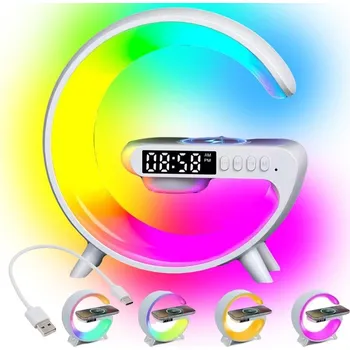 LED21 RGB Bluetooth bezdrátový reproduktor s nabíječkou a hodinami BÍLÝ