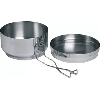 Kempingové nádobí Ešus nerezový AČR 2-dílný (Klasická nerezová dvoudílná jídelní souprava používaná nejen v České armádě, ale také v civilním sektoru.)