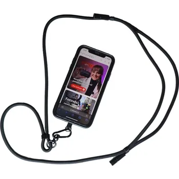 Multifunkční Adaptér 2v1 Neck Holder Kryt Šňůrka 1,5m na Mobilní Telefon USB-C Nabíjecí Kabel Výběr Barev Černá