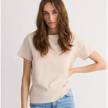 Dámské tričko Reserved - Bavlněné tričko střihu regular - tělová - WC353-02X - WC353-02X-L