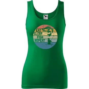DOBRÝ TRIKO Dámské tílko s potiskem Eat sleep fish Velikost: S, Barva: Středně zelená