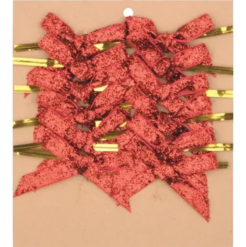 Stuha Mašle úzká červená třpytivá 8 cm, 12 ks 5915