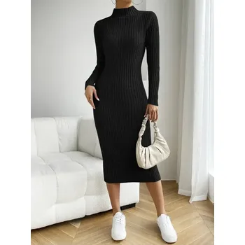 Dámské šaty Dámské černé dlouhé pletené šaty Barva: Černá, Velikostní tabulka: S