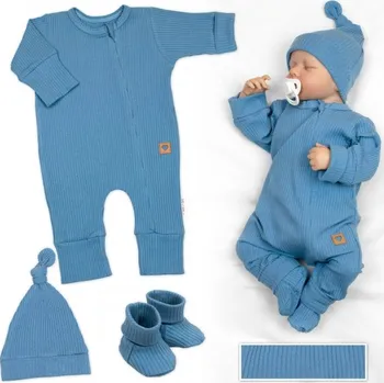 Dívčí oblečení Rostoucí žebrovaný overálek, čepička a botičky, 3D, Nature -jeans, Velikost koj. oblečení 62/68 (3-6m)