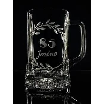 Sklenice Půllitr k 85-tinám, s vlastním jménem - ručně ryté (broušené)