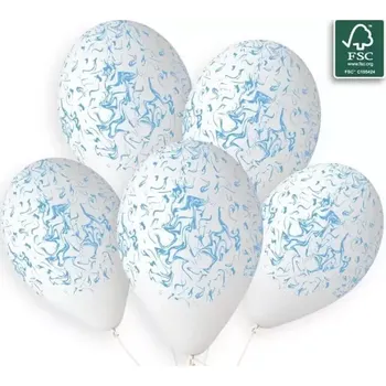 Balónek Latexový balonek bílý s potiskem modrého mramoru