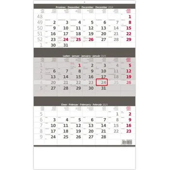 Kalendář Tříměsíční kalendář šedý 2025 - nástěnný kalendář