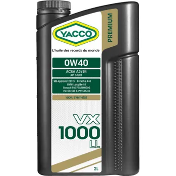 Autodíl Motorový olej YACCO VX 1000 LL 0W-40, 2L