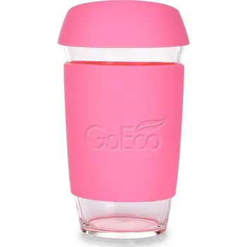 KELIMERO® | skleněný kelímek na kávu TO GO 500 ml | se silikonovým víčkem a manžetou růžový