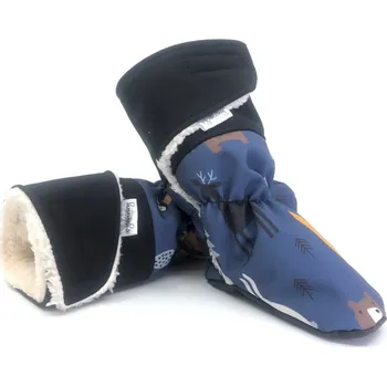 Capáčky Zimní barefoot capáčky Vyrobeniny modré se zvířátky M, Vnitřní délka boty: 13,0 cm, Vnitřní šířka boty: 7,0 cm