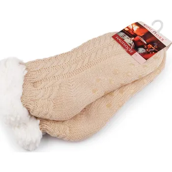 Dámské ponožky Dámské / dívčí ponožky zimní s kožíškem a protiskluzem Emi Ross - (vel. 39-42) béžová světlá - VÝPRODEJ