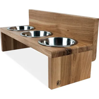 Miska pro psa Svět Tlapky Stojan na 3 misky pro psa HARRY Dřevina nebo odstín: Borovice (dřevo), Výška: 7cm (malé plemeno), Průměr miska (rozměr): miska 13cm (48 x 18cm)