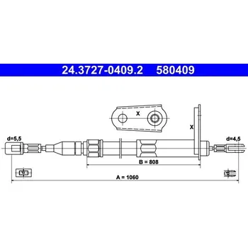 Lanko parkovací brzdy Tažné lanko, parkovací brzda ATE 24.3727-0409.2